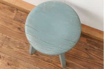 アンティーク家具　アンティークペイント かわいいスツール(2)(丸椅子、イス)