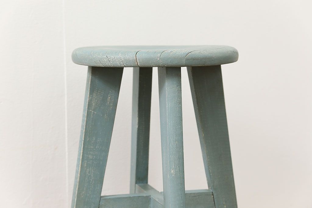 アンティーク家具　アンティークペイント かわいいスツール(2)(丸椅子、イス)