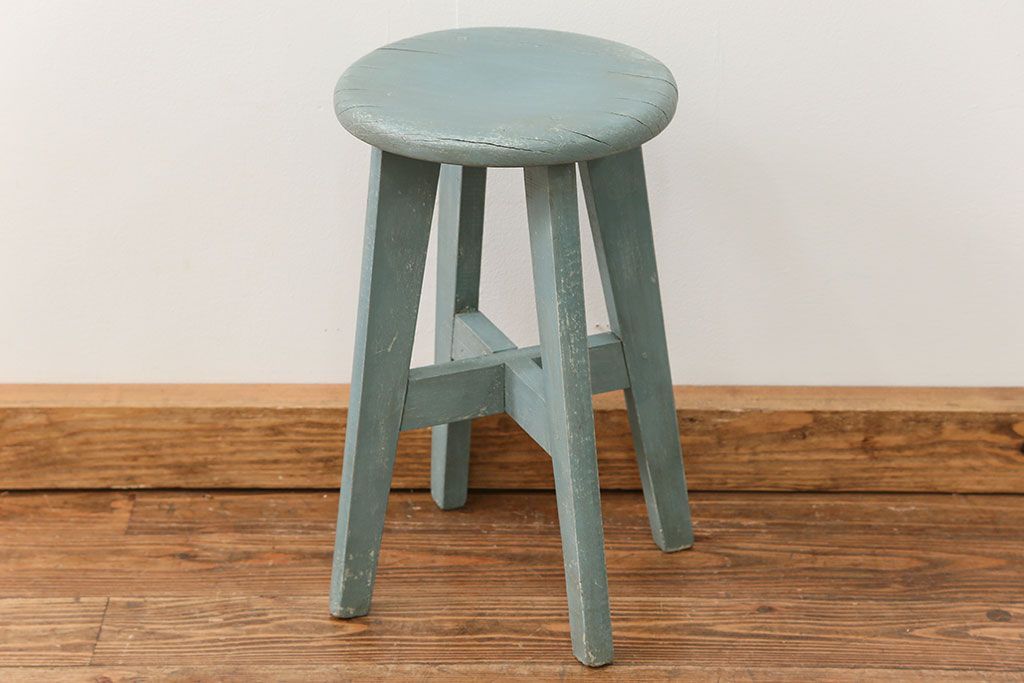 アンティーク家具　アンティークペイント かわいいスツール(2)(丸椅子、イス)