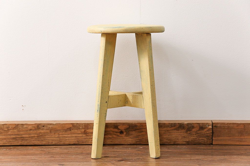 アンティーク家具　アンティークペイント かわいいスツール(3)(丸椅子、イス)