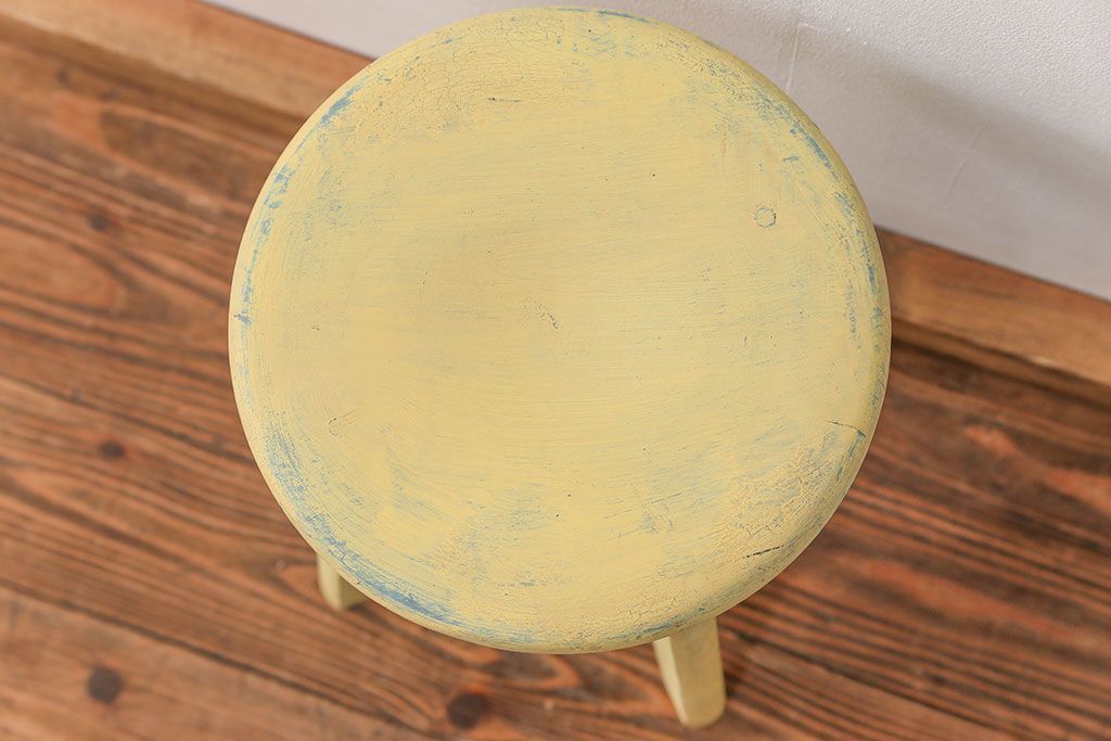 アンティーク家具　アンティークペイント かわいいスツール(3)(丸椅子、イス)