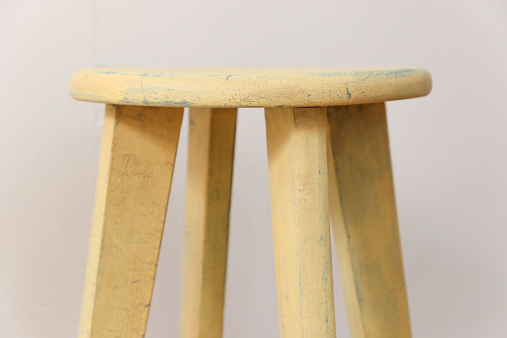 アンティーク家具　アンティークペイント かわいいスツール(3)(丸椅子、イス)