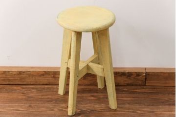 アンティーク家具　アンティークペイント かわいいスツール(3)(丸椅子、イス)