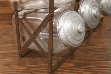 アンティーク雑貨　昭和レトロ 古い駄菓子屋の六連ガラス瓶(ガラスビン)