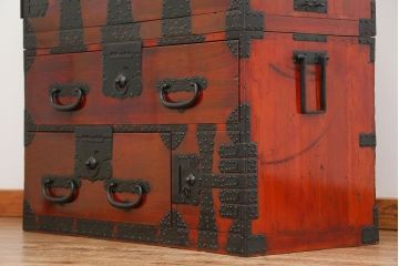 古民具・骨董 美品　金具の立派な観音開き時代箪笥(帳場箪笥、たんす)