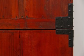 古民具・骨董 美品　金具の立派な観音開き時代箪笥(帳場箪笥、たんす)
