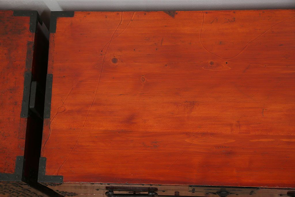 古民具・骨董 美品　金具の立派な観音開き時代箪笥(帳場箪笥、たんす)