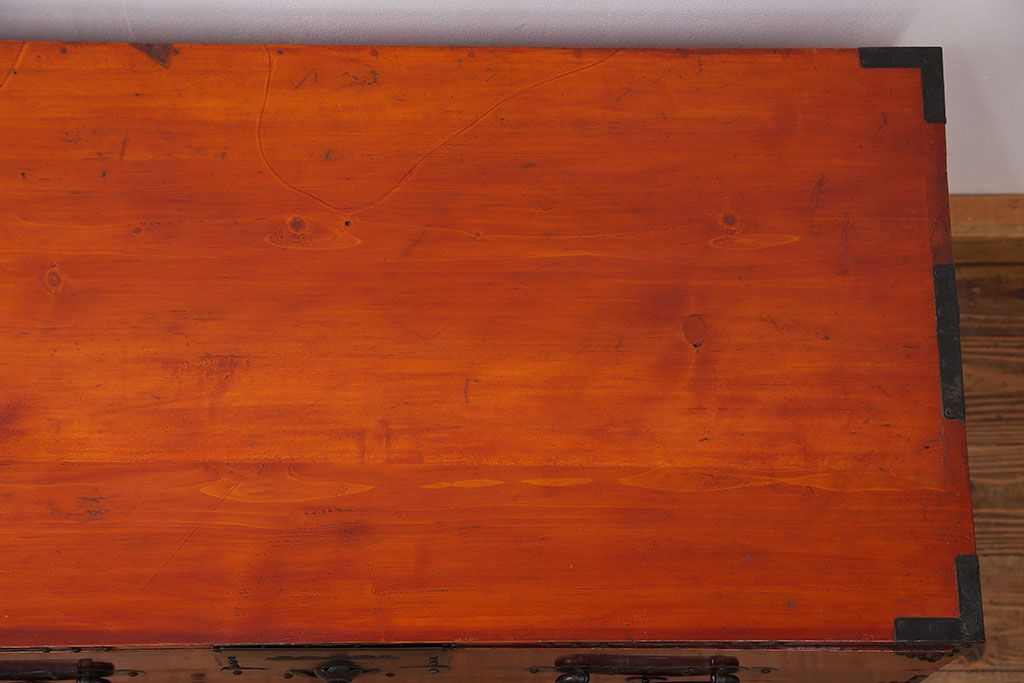 古民具・骨董 美品　金具の立派な観音開き時代箪笥(帳場箪笥、たんす)