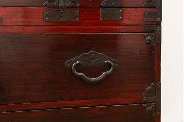 アンティーク家具　古民具・骨董 前面栗材の二段重ね米沢箪笥(時代箪笥)