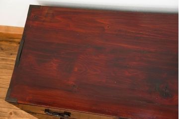 アンティーク家具　古民具・骨董 前面栗材の二段重ね米沢箪笥(時代箪笥)