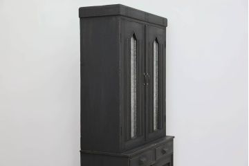 アンティーク家具　アンティークペイント　ダイヤガラス入り食器棚(キャビネット、ブックケース、収納棚)