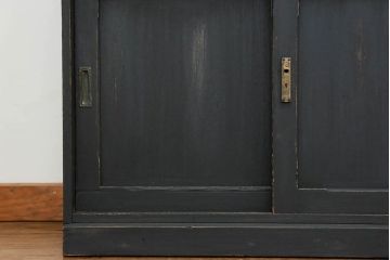 アンティーク家具　アンティークペイント　ダイヤガラス入り食器棚(キャビネット、ブックケース、収納棚)