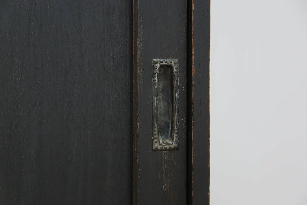 アンティーク家具　アンティークペイント　ダイヤガラス入り食器棚(キャビネット、ブックケース、収納棚)