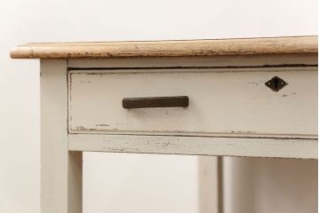 アンティーク家具　アンティークペイント　古いナラ材のかわいい片袖机　(テーブル、デスク、在宅ワーク、在宅用)