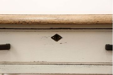 アンティーク家具　アンティークペイント　古いナラ材のかわいい片袖机　(テーブル、デスク、在宅ワーク、在宅用)