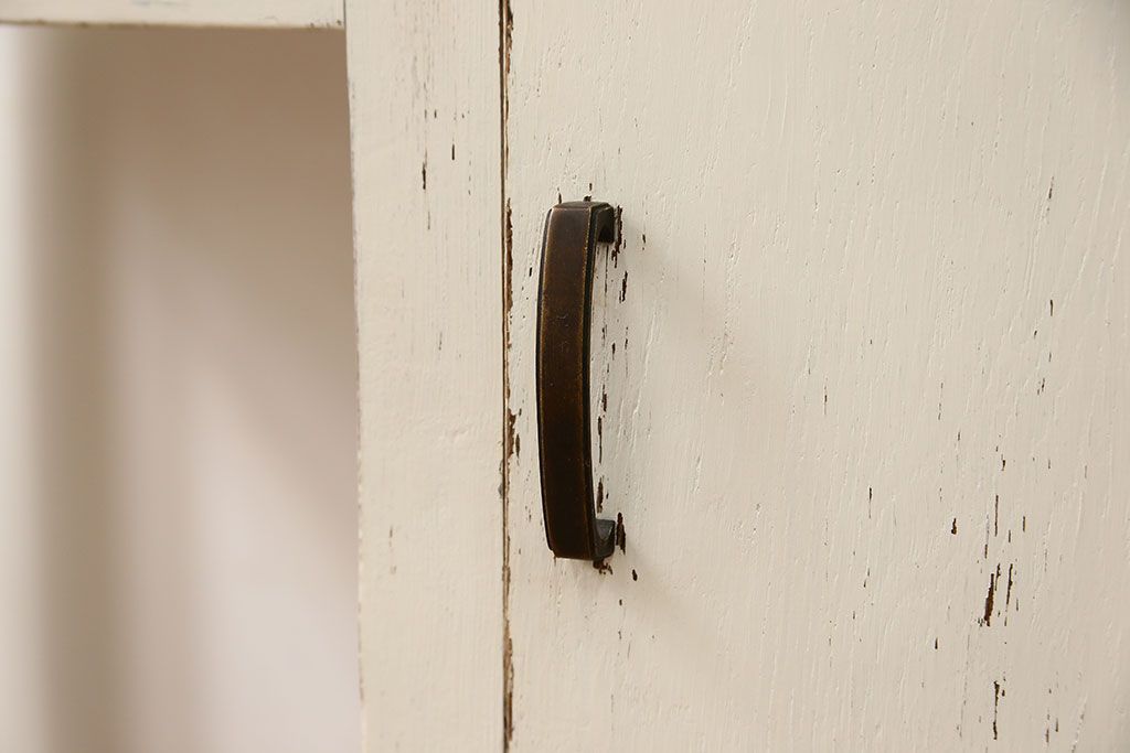 アンティーク家具　アンティークペイント　古いナラ材のかわいい片袖机　(テーブル、デスク、在宅ワーク、在宅用)