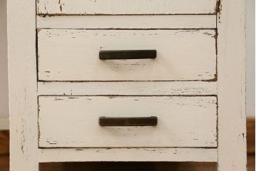 アンティーク家具　アンティークペイント　古いナラ材のかわいい片袖机　(テーブル、デスク、在宅ワーク、在宅用)