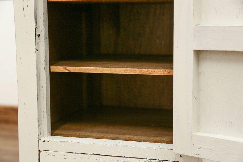 アンティーク家具　アンティークペイント　古いナラ材のかわいい片袖机　(テーブル、デスク、在宅ワーク、在宅用)