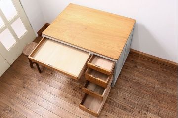 アンティーク家具　アンティークペイント かわいい片袖机(テーブル、作業台)