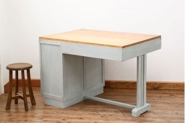 アンティーク家具　アンティークペイント かわいい片袖机(テーブル、作業台)