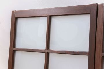 アンティーク　古い木のシンプルなすりガラス入りガラス戸4枚(窓・引き戸)
