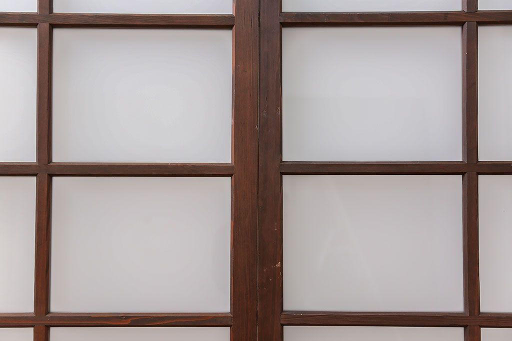 アンティーク　古い木のシンプルなすりガラス入りガラス戸4枚(窓・引き戸)