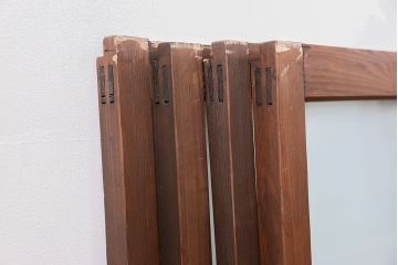 アンティーク　古い木のシンプルなすりガラス入りガラス戸4枚(窓・引き戸)