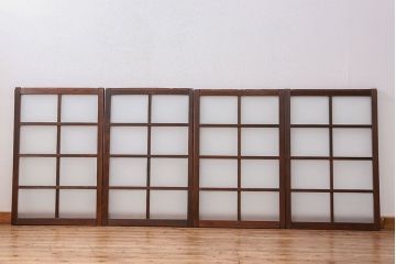 アンティーク　古い木のシンプルなすりガラス入りガラス戸4枚(窓・引き戸)