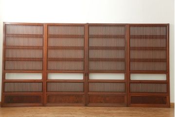 古民具・骨董 美しい裏ガラス入りの格子戸4枚セット(和風建具、引き戸)