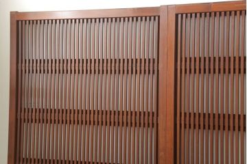 古民具・骨董 美しい裏ガラス入りの格子戸4枚セット(和風建具、引き戸)