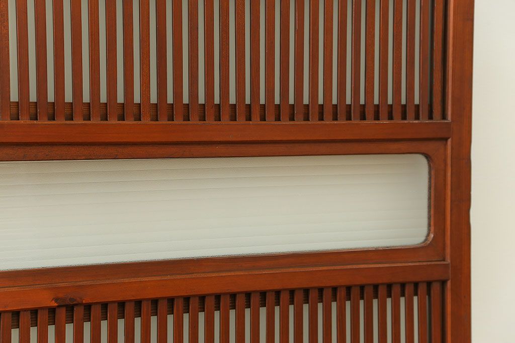 古民具・骨董 美しい裏ガラス入りの格子戸4枚セット(和風建具、引き戸)