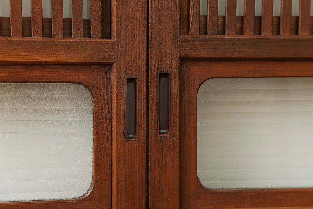 古民具・骨董 美しい裏ガラス入りの格子戸4枚セット(和風建具、引き戸)