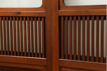 古民具・骨董 美しい裏ガラス入りの格子戸4枚セット(和風建具、引き戸)