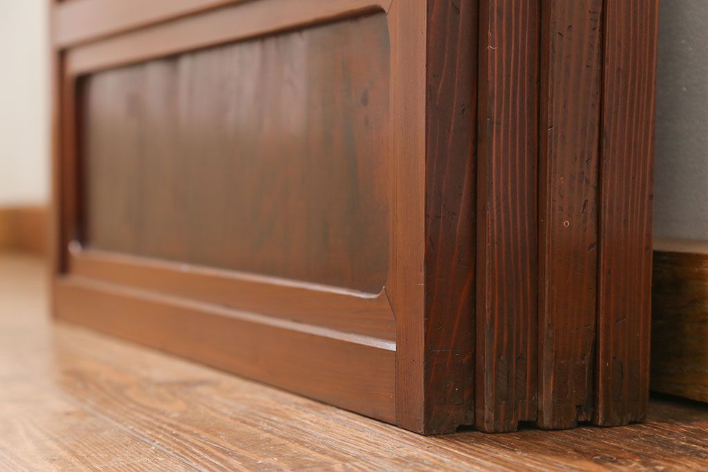 古民具・骨董 美しい裏ガラス入りの格子戸4枚セット(和風建具、引き戸)