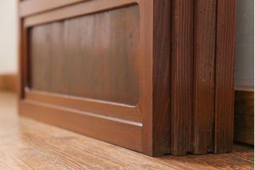 古民具・骨董 美しい裏ガラス入りの格子戸4枚セット(和風建具、引き戸)