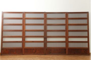 古民具・骨董 美しい裏ガラス入りの格子戸4枚セット(和風建具、引き戸)