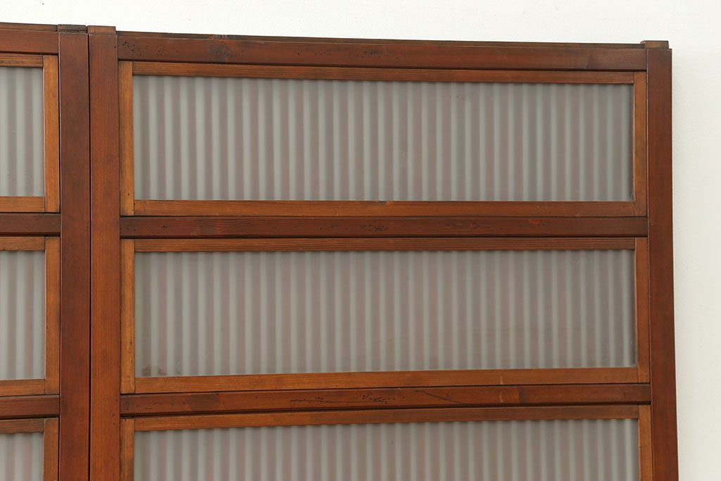 古民具・骨董 美しい裏ガラス入りの格子戸4枚セット(和風建具、引き戸)