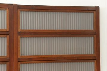 古民具・骨董 美しい裏ガラス入りの格子戸4枚セット(和風建具、引き戸)