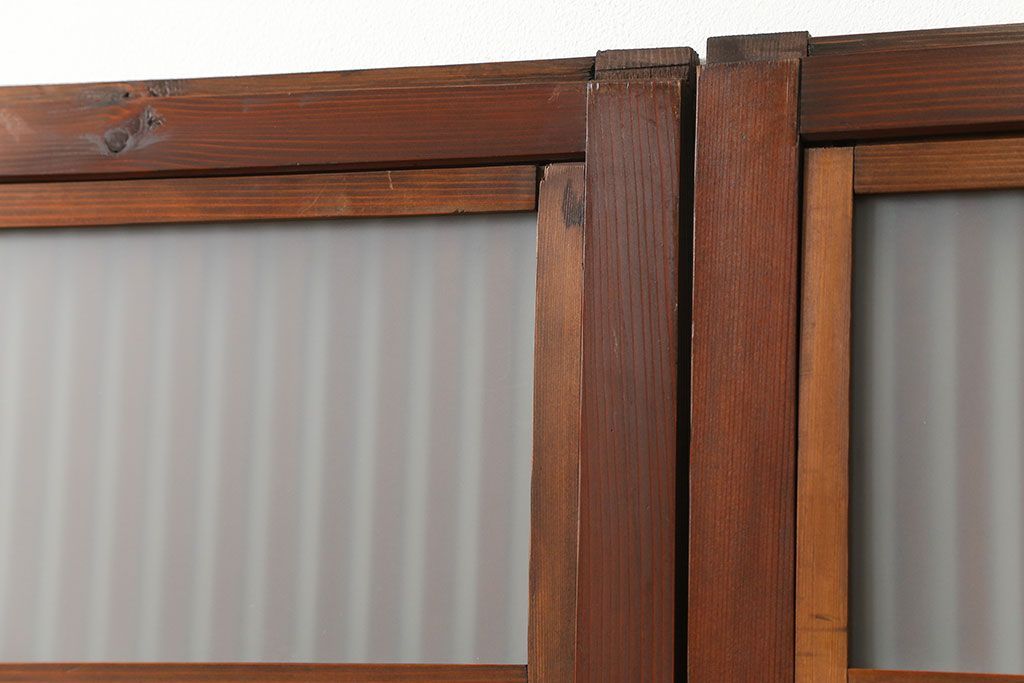 古民具・骨董 美しい裏ガラス入りの格子戸4枚セット(和風建具、引き戸)