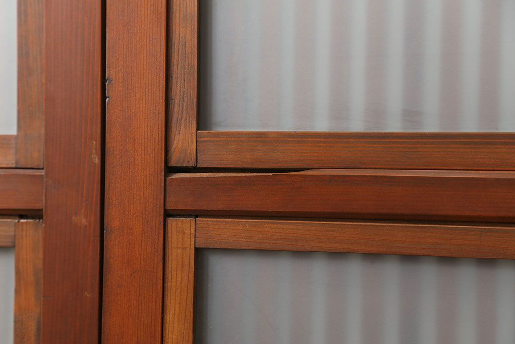 古民具・骨董 美しい裏ガラス入りの格子戸4枚セット(和風建具、引き戸)