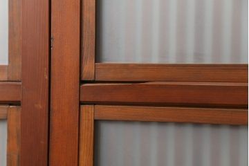 古民具・骨董 美しい裏ガラス入りの格子戸4枚セット(和風建具、引き戸)