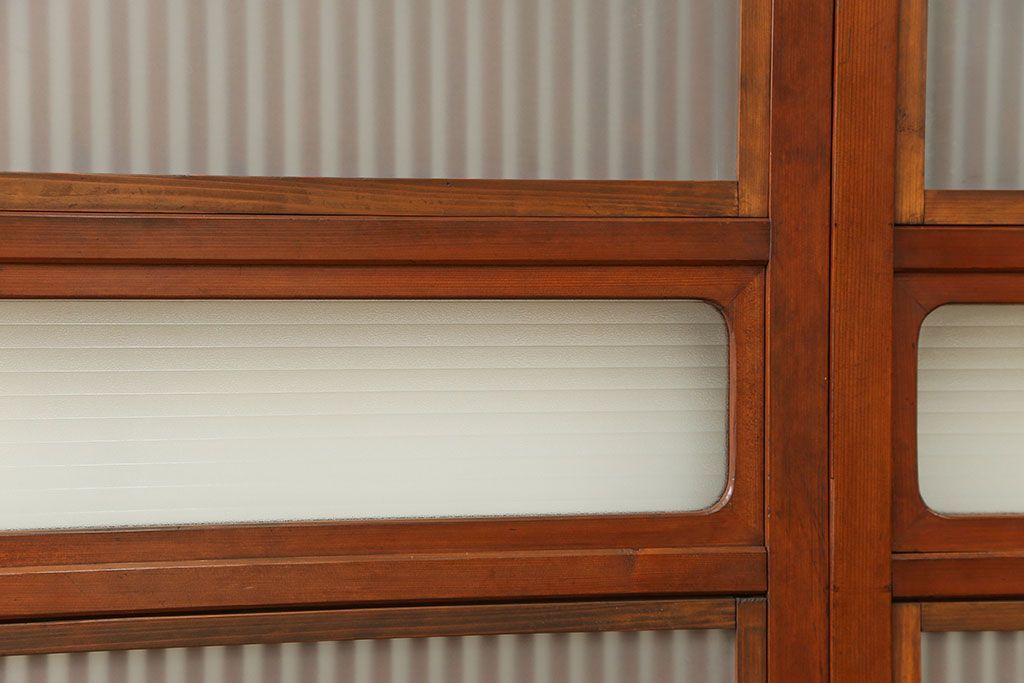 古民具・骨董 美しい裏ガラス入りの格子戸4枚セット(和風建具、引き戸)