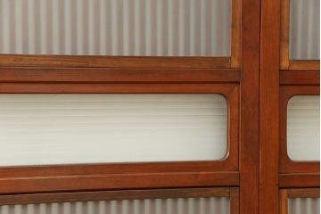 古民具・骨董 美しい裏ガラス入りの格子戸4枚セット(和風建具、引き戸)