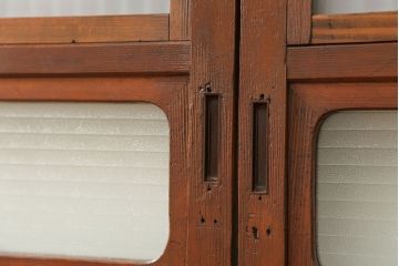 古民具・骨董 美しい裏ガラス入りの格子戸4枚セット(和風建具、引き戸)