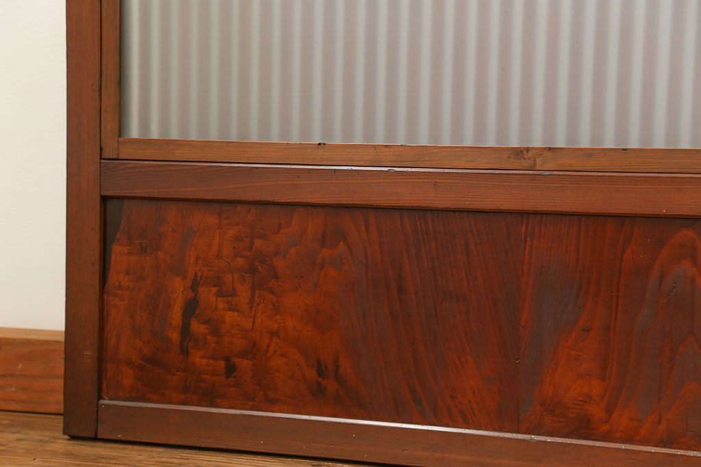 古民具・骨董 美しい裏ガラス入りの格子戸4枚セット(和風建具、引き戸)