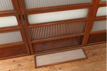 古民具・骨董 美しい裏ガラス入りの格子戸4枚セット(和風建具、引き戸)