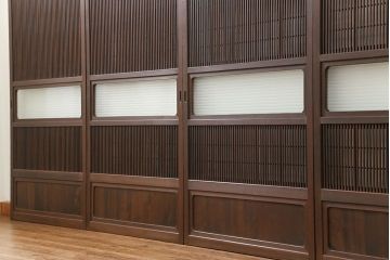 古民具・骨董 上質な銀モールガラス入りアンティーク格子戸4枚セット(裏障子付き)