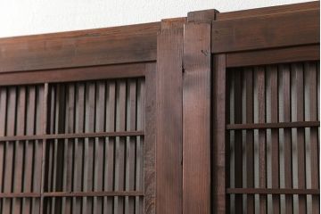 古民具・骨董 上質な銀モールガラス入りアンティーク格子戸4枚セット(裏障子付き)