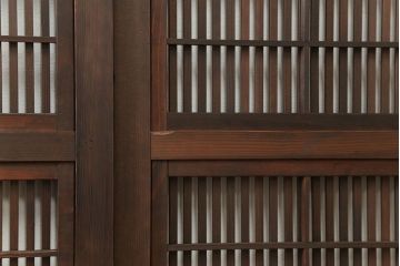 古民具・骨董 上質な銀モールガラス入りアンティーク格子戸4枚セット(裏障子付き)