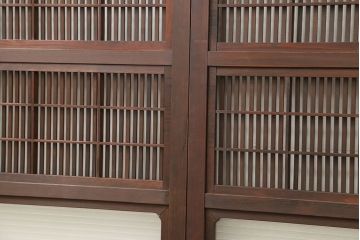 古民具・骨董 上質な銀モールガラス入りアンティーク格子戸4枚セット(裏障子付き)
